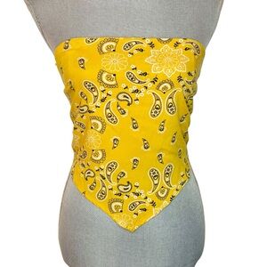 Hollister Yellow Paisley Strapless Smocked Tie-Back Bandana Tube Top